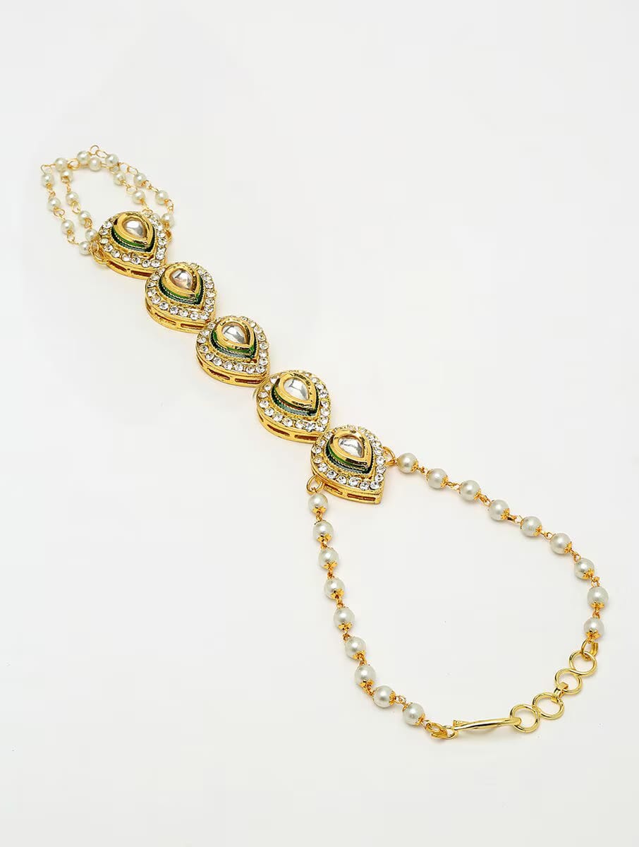 White Gold Tone Kundan Hathphool (Set Of 2) - Image 5