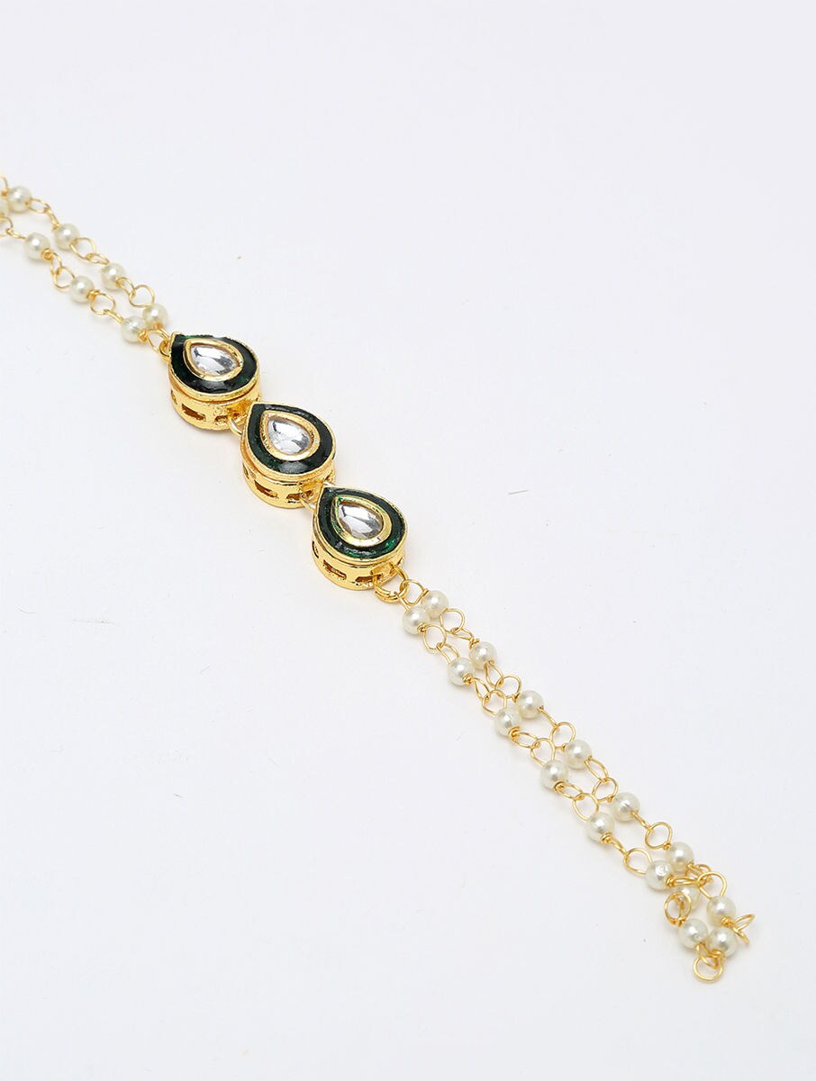 White Gold Tone Kundan Hathphool (Set Of 2) - Image 3