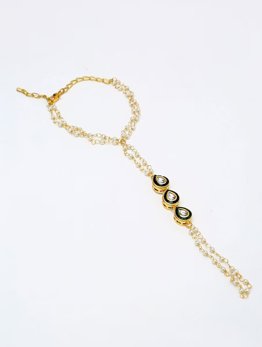 White Gold Tone Kundan Hathphool (Set Of 2) - Image 6