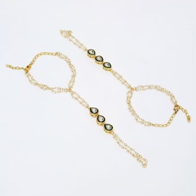 White Gold Tone Kundan Hathphool (Set Of 2)
