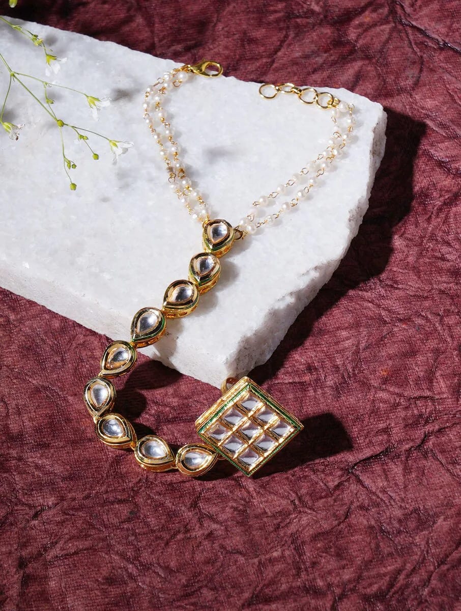 White Gold Tone Kundan Hathphool (Set Of 2)