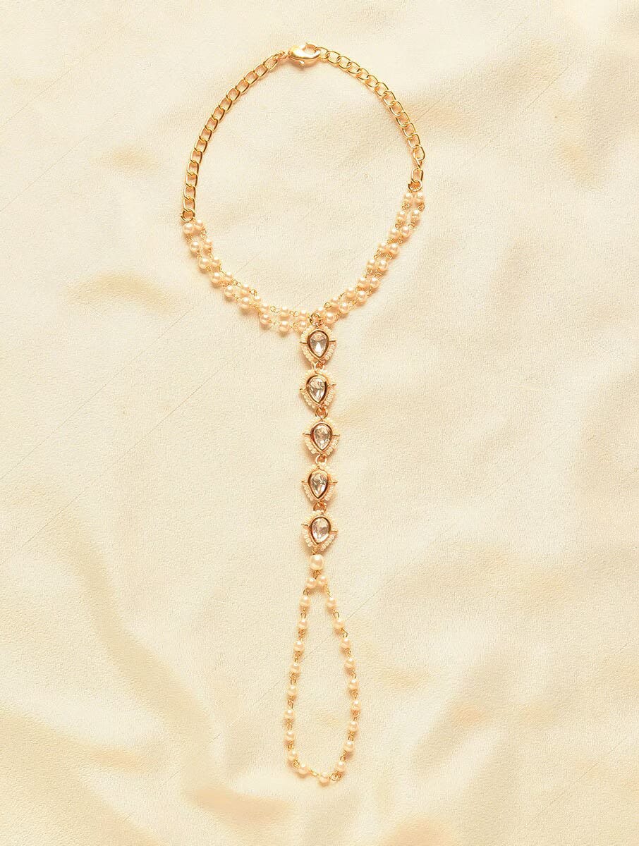 White Gold Tone Kundan Hathphool (Set Of 2) - Image 2