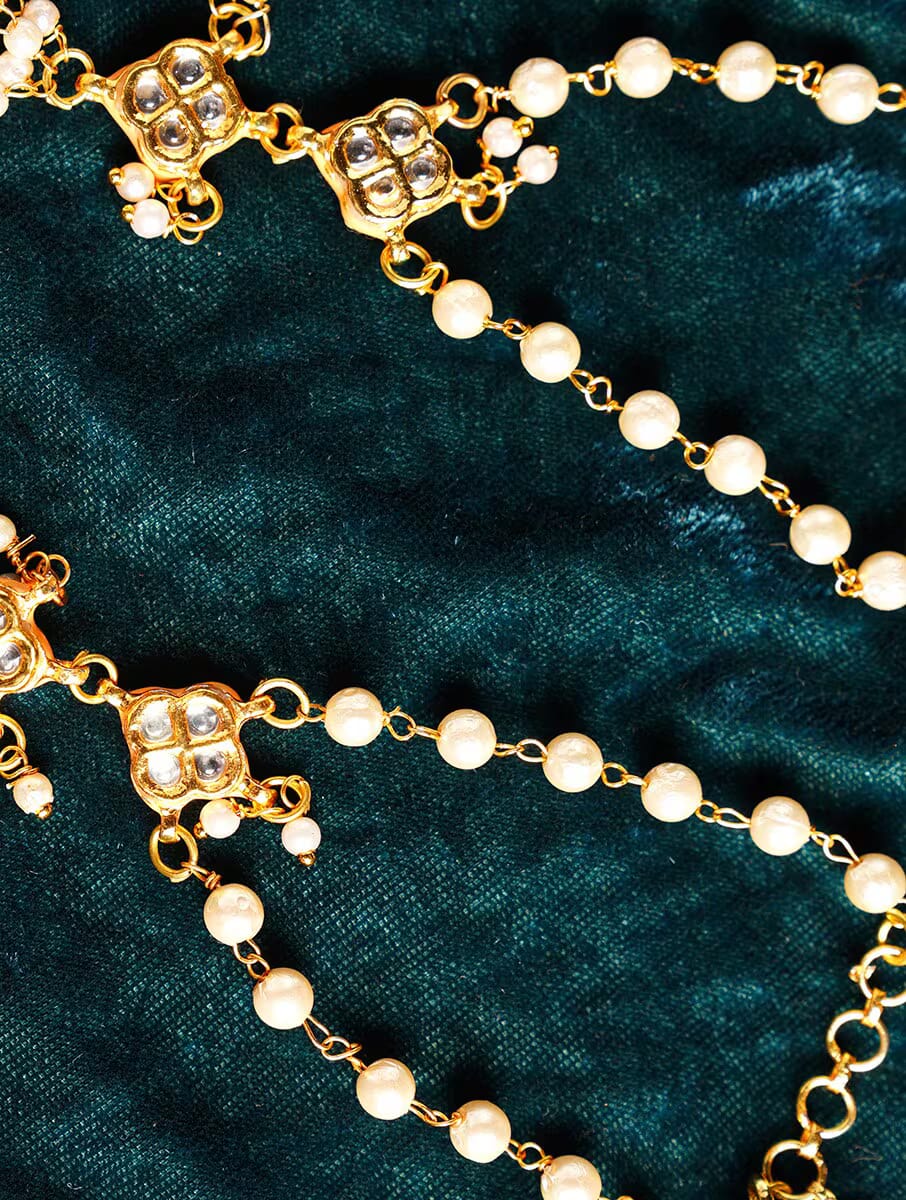 White Gold Tone Kundan Hathphool (Set Of 2) - Image 3