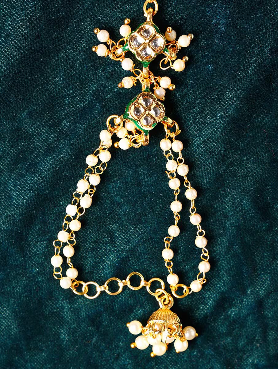 White Gold Tone Kundan Hathphool (Set Of 2) - Image 8