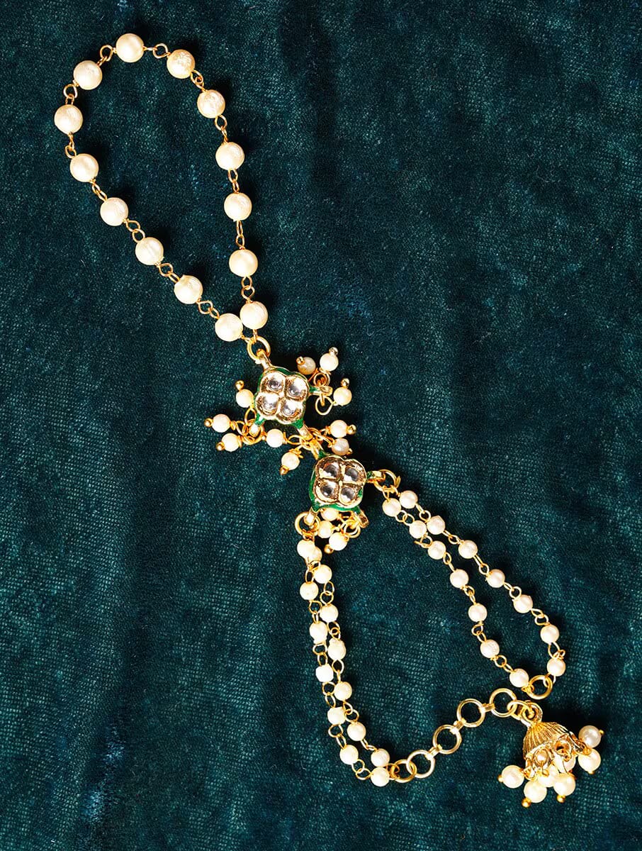 White Gold Tone Kundan Hathphool (Set Of 2) - Image 2