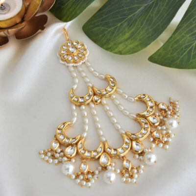 Gold Plated Green Emerald Kundan Passa Bridal Jhoomar Jewellery