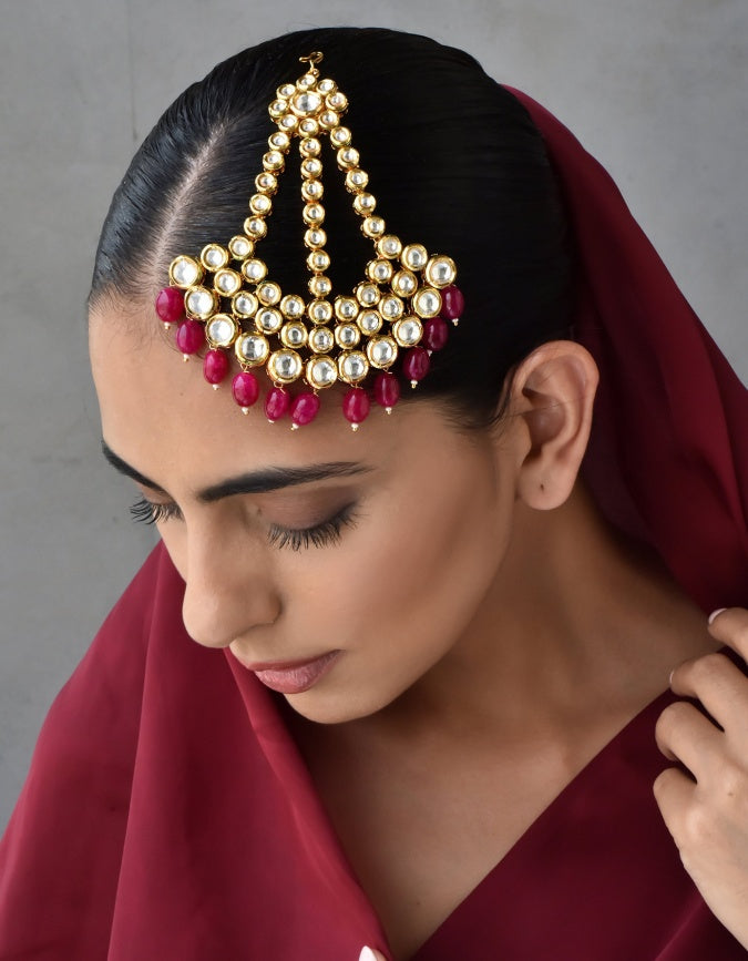 Gold Plated Green Emerald Kundan Passa Bridal Jhoomar Jewellery - Image 4