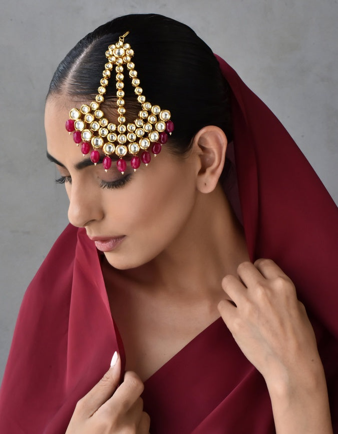 Gold Plated Green Emerald Kundan Passa Bridal Jhoomar Jewellery - Image 3