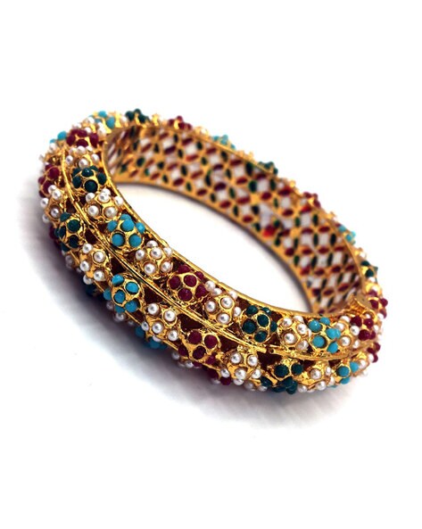 JADAU KUNDAN WITH MULTI STONE BIG BANGLE SET - Image 2
