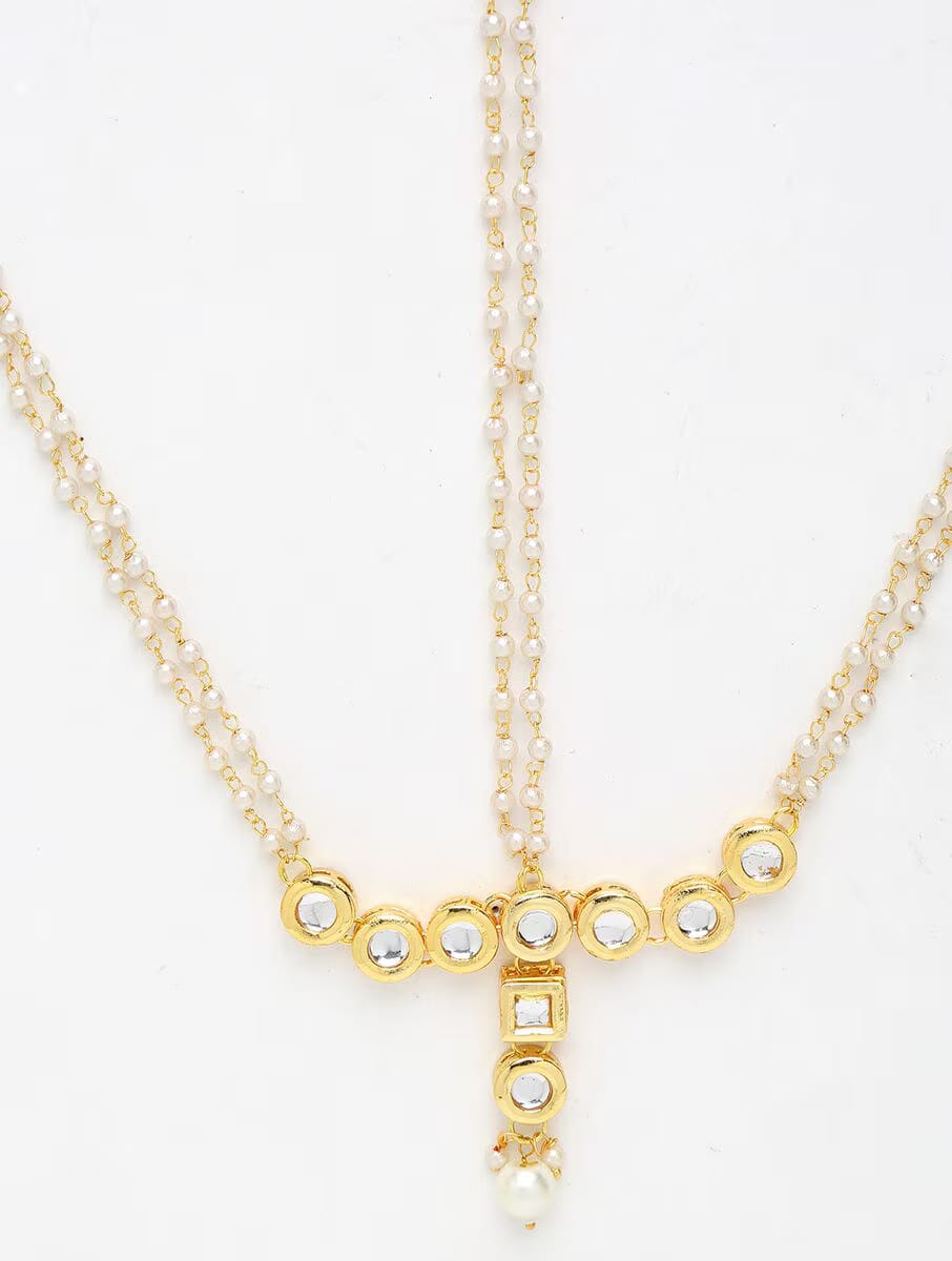 Gold Finish Kundan Polki Mathapatti - Image 3