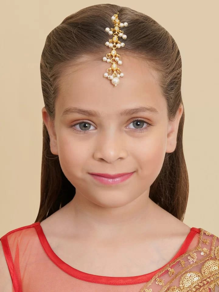 Gold-Plated Studded & Beaded Handcrafted Maangtikka - Image 2