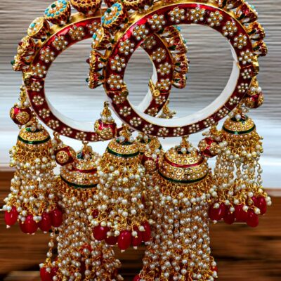 JADAU KUNDAN WITH MULTI STONE BIG BANGLE SET