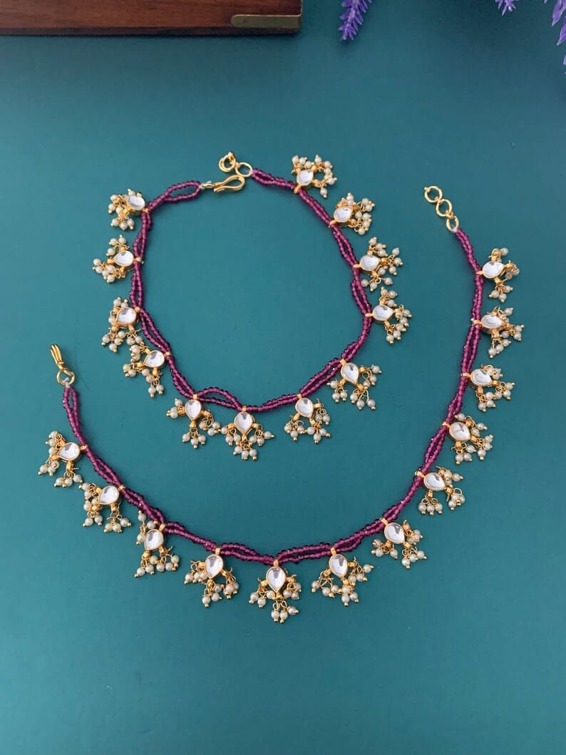Ruby Red & Kundan Anklet