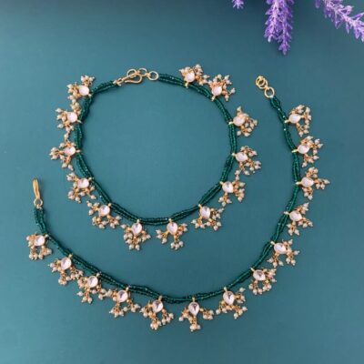 Green Onyx & Kundan Anklet