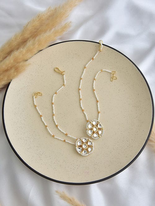 Delicate Kundan & Peral Anklet - Image 2