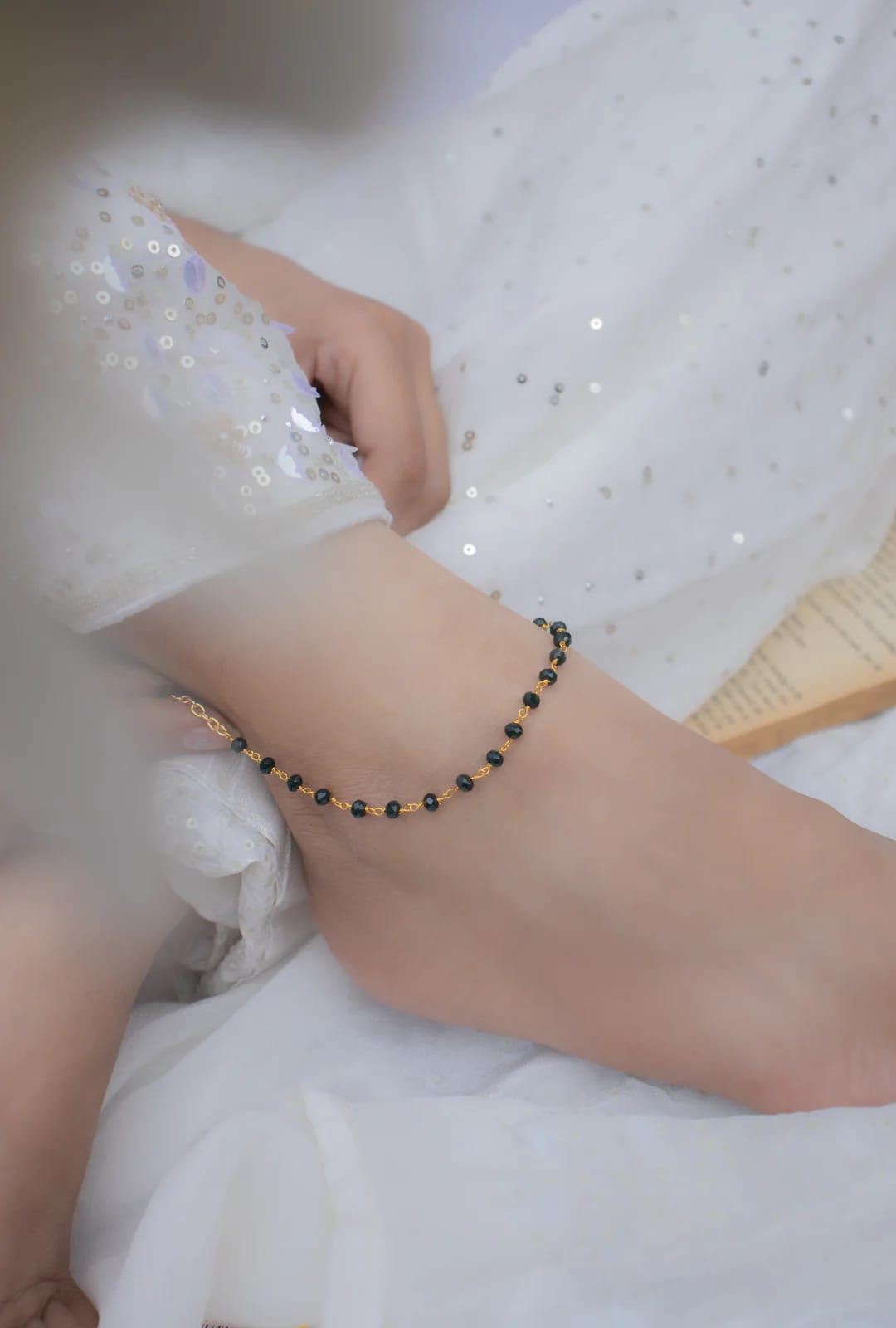 Delicate Gold & Green Peral Anklet - Image 2