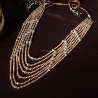 Dual Tone Pearl White & Off White Beaded Layered Necklace for Men