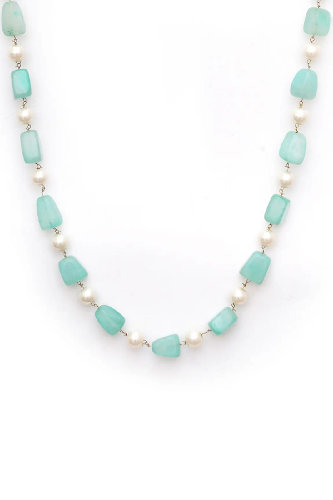 Gold Finish Blue Faux Stone & Pearl Layered Mala - Image 4