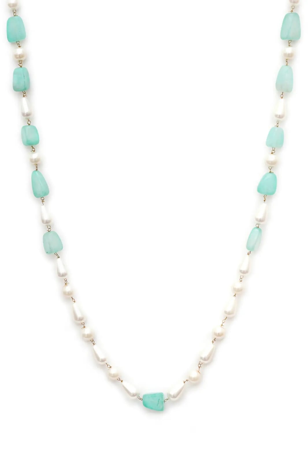 Gold Finish Blue Faux Stone & Pearl Layered Mala - Image 4