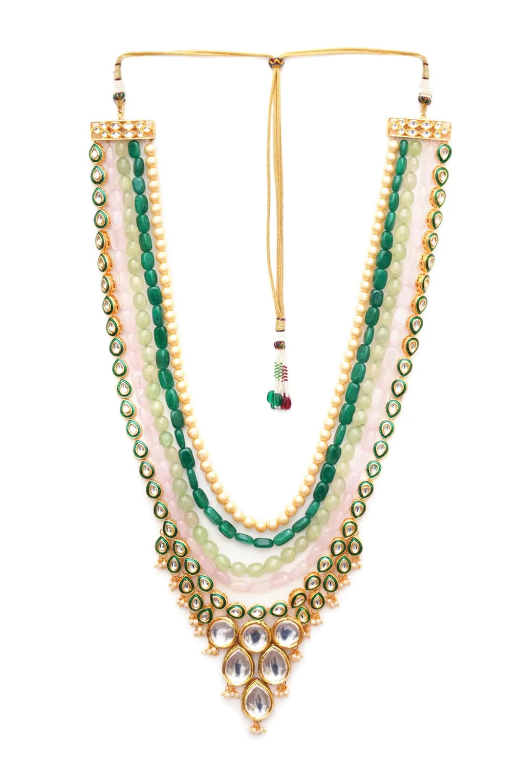 Gold Finish Multi-Colored Faux Stones & Kundan Layered Mala - Image 3