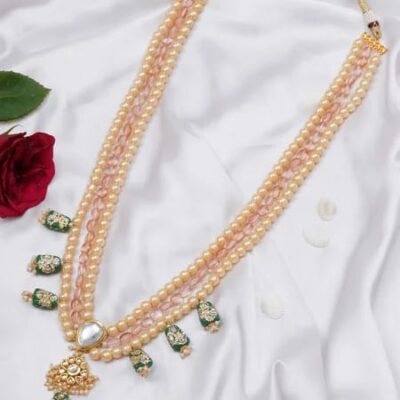 Gold Finish Multi-Colored Faux Stones & Kundan Layered Mala