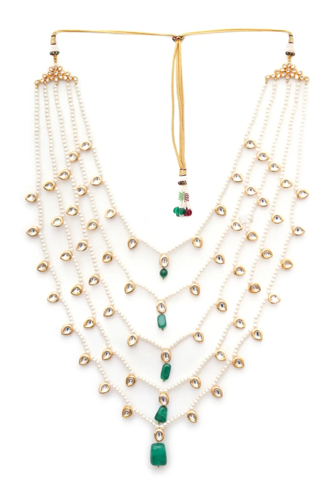 Gold Finish Multi-Colored Faux Stones & Kundan Polki Layered Mala - Image 3