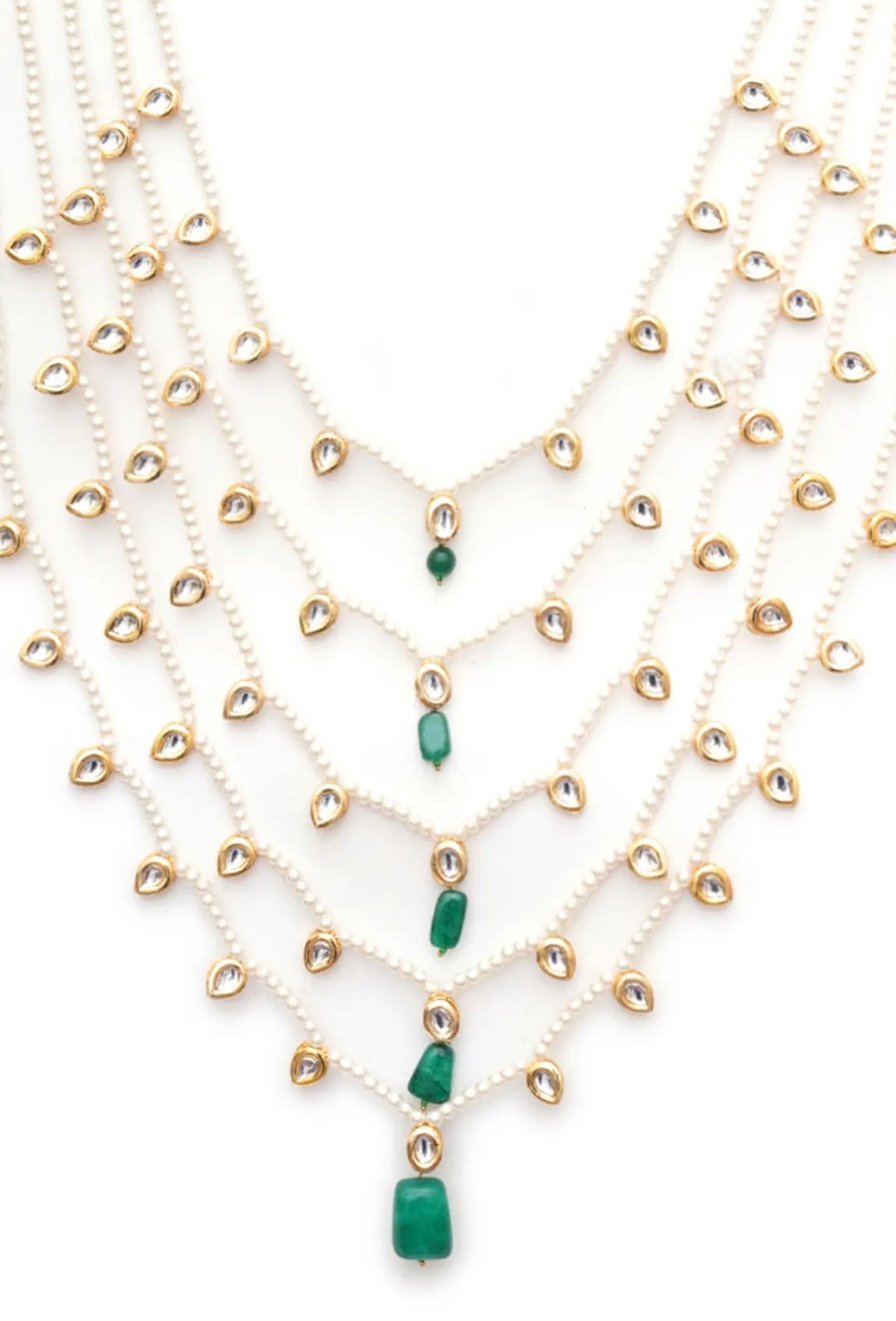 Gold Finish Multi-Colored Faux Stones & Kundan Polki Layered Mala - Image 4