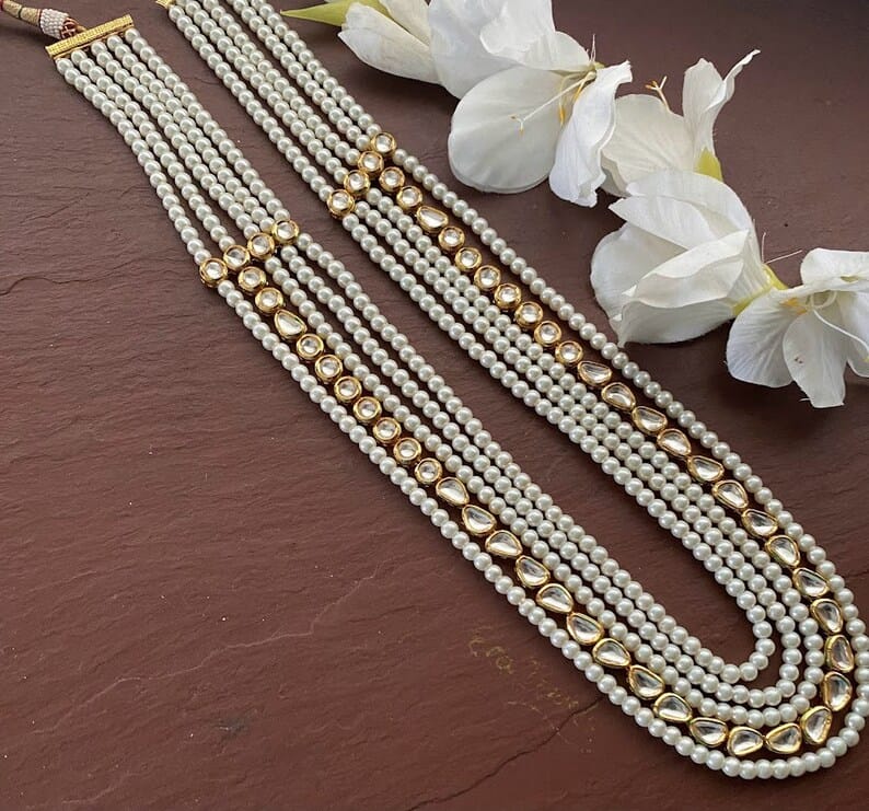 Gold Finish Kundan Polki Layered Mala - Image 3