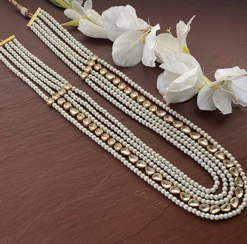 Gold Finish Kundan Polki Layered Mala - Image 4