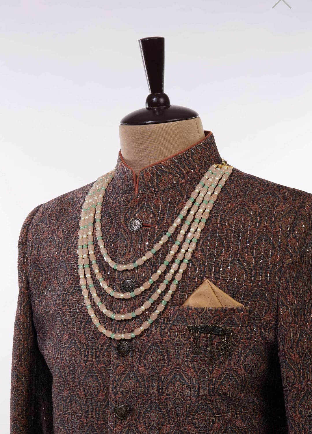 Layered Peach And Green Beaded Mala - Image 2