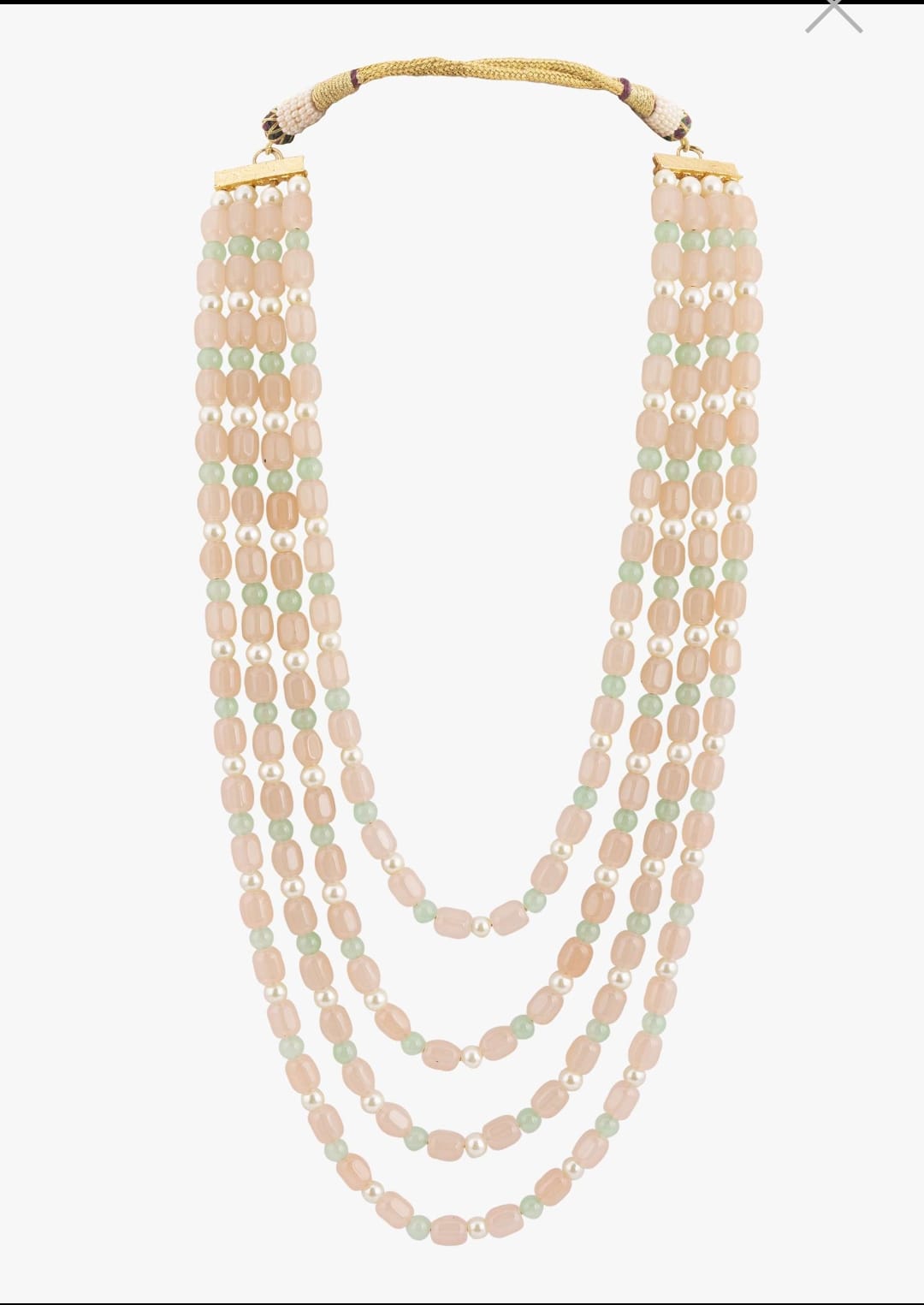 Layered Peach And Green Beaded Mala - Image 3