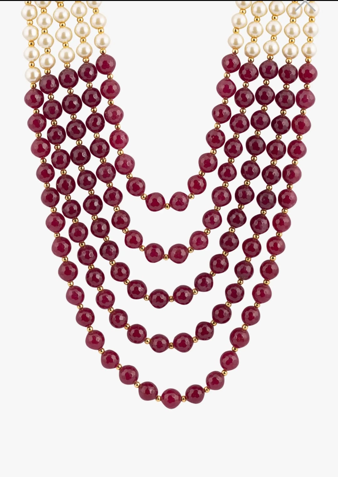 Charming Multi Layered Maroon And Ivory Toned Pearl Mala - Image 4