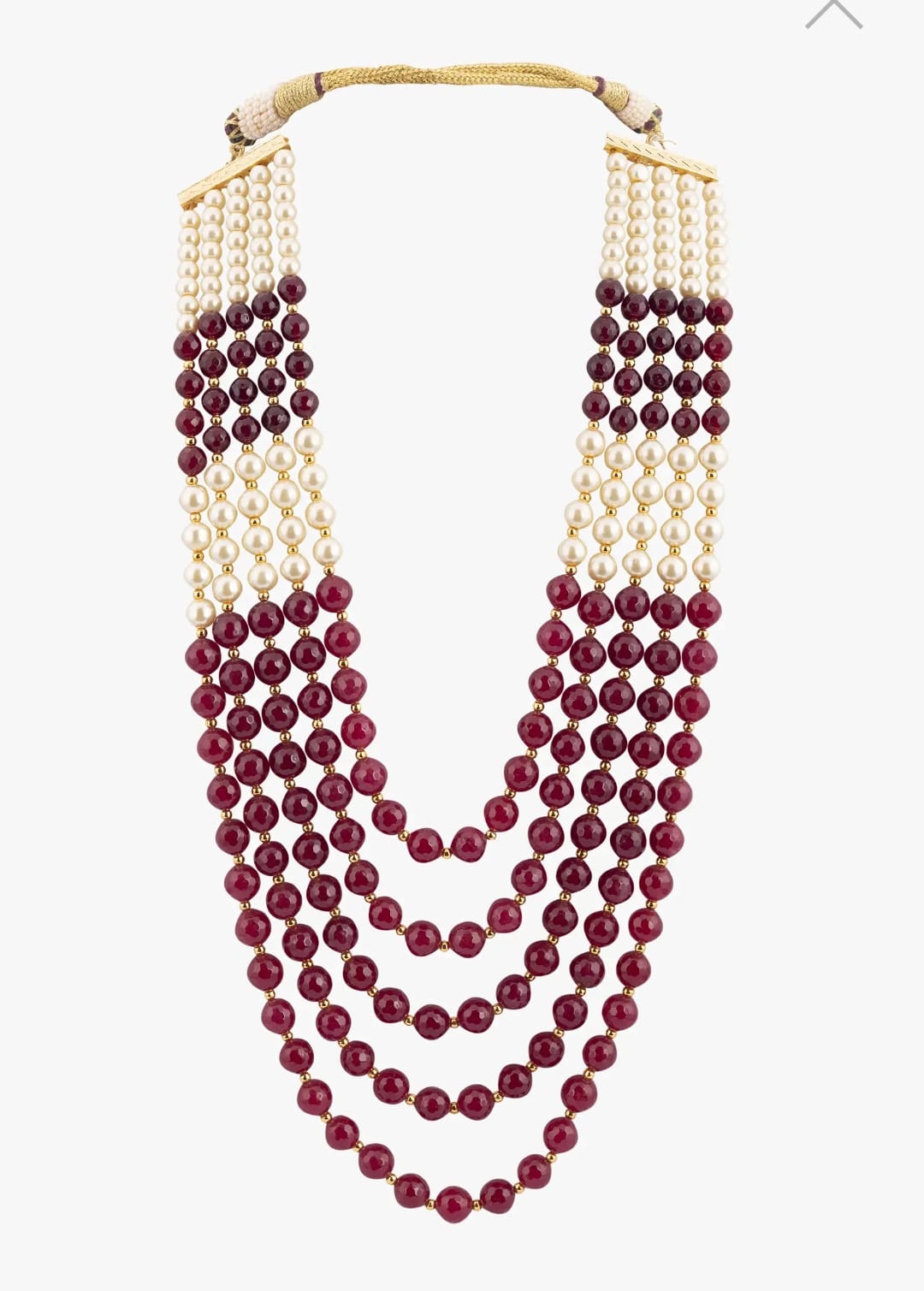 Charming Multi Layered Maroon And Ivory Toned Pearl Mala - Image 3