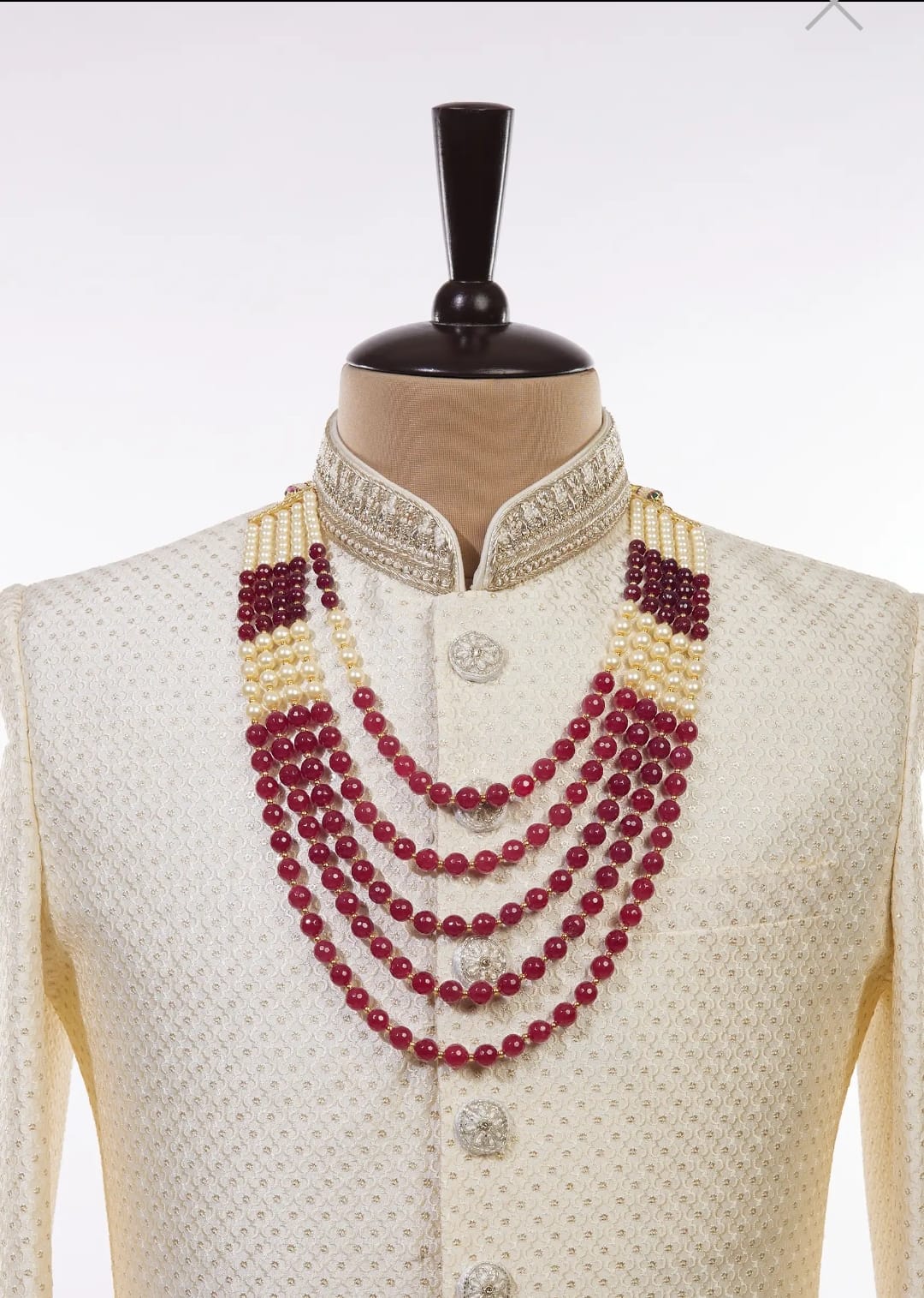 Charming Multi Layered Maroon And Ivory Toned Pearl Mala
