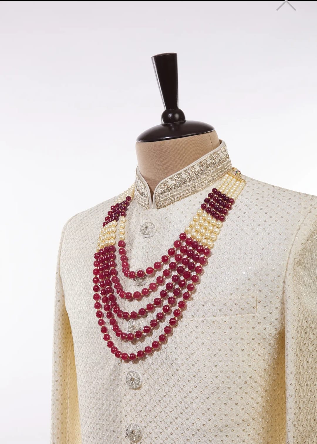 Charming Multi Layered Maroon And Ivory Toned Pearl Mala - Image 2