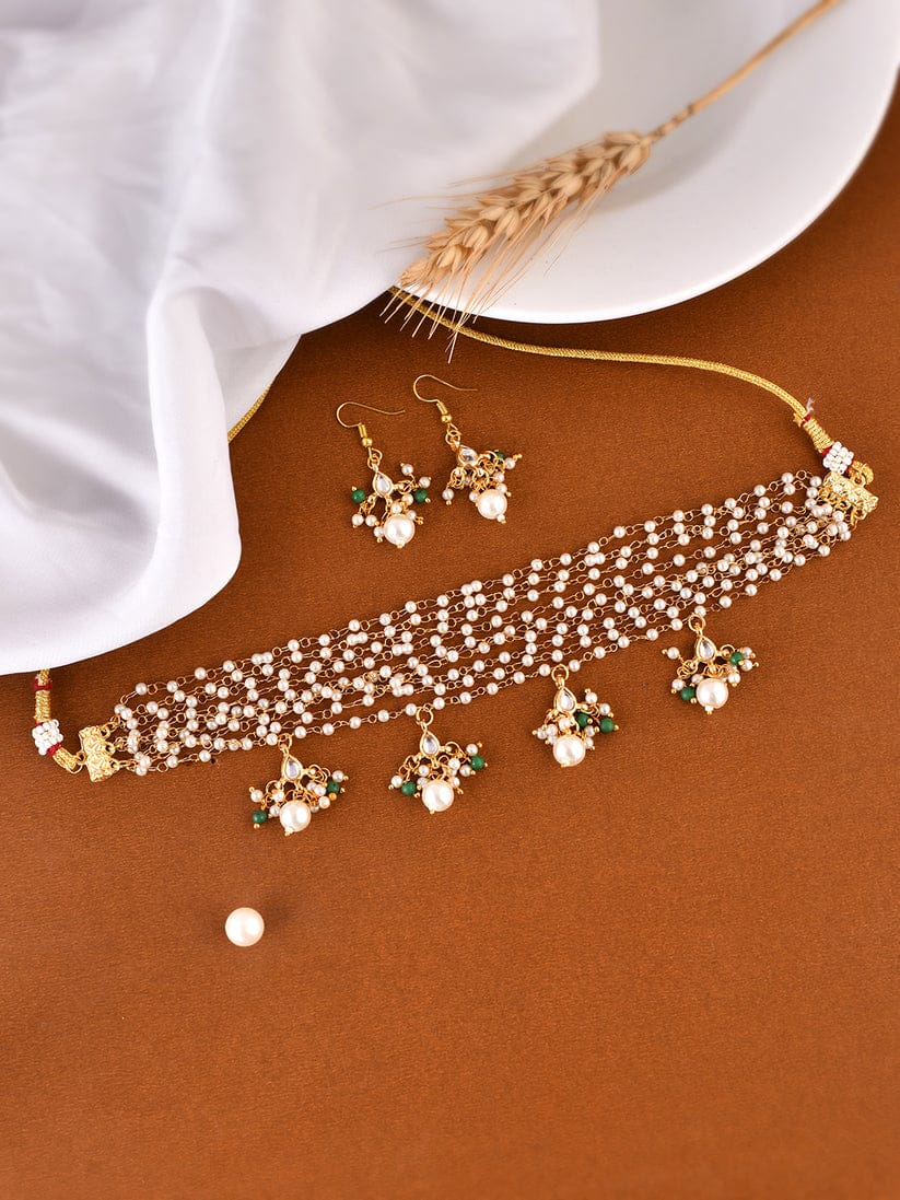 Pearl kundan gold plated jewellery set
