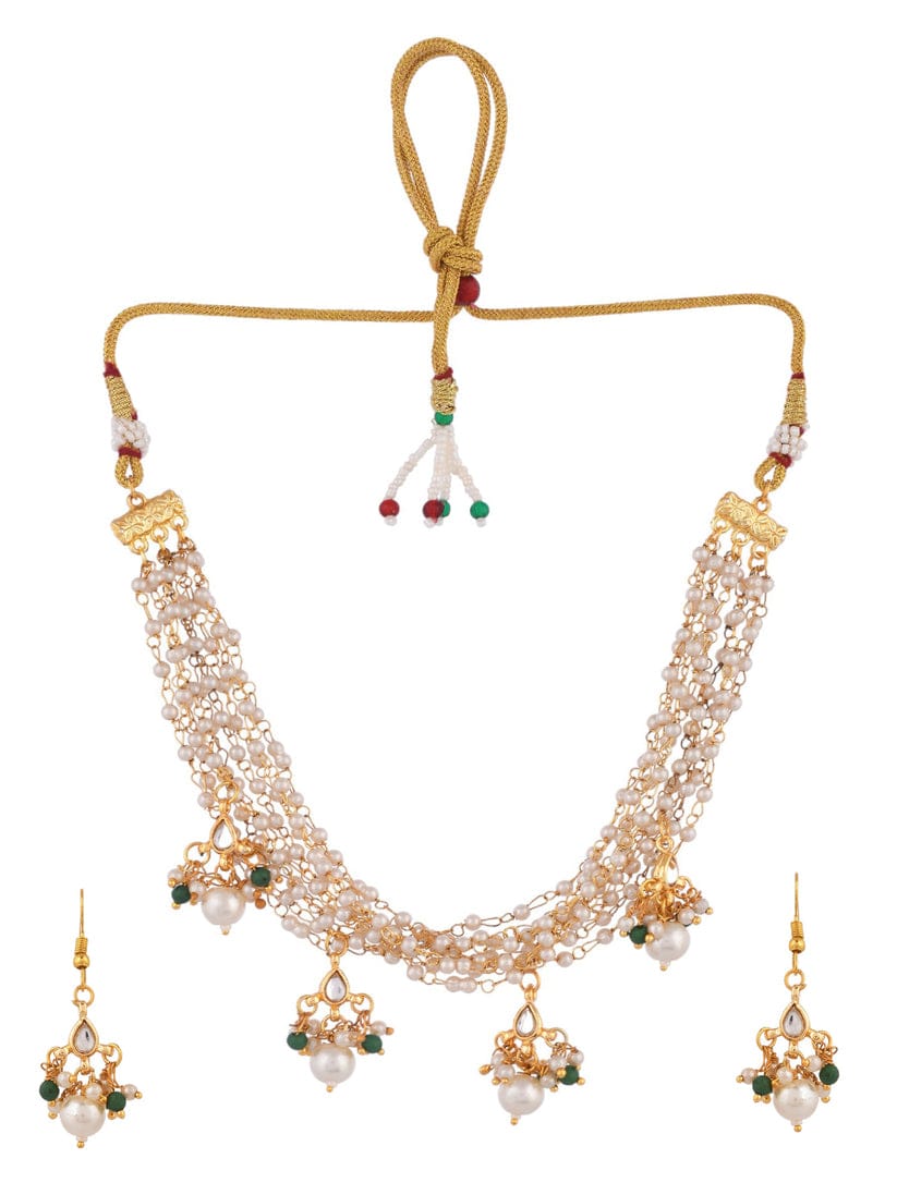 Pearl kundan gold plated jewellery set - Image 3