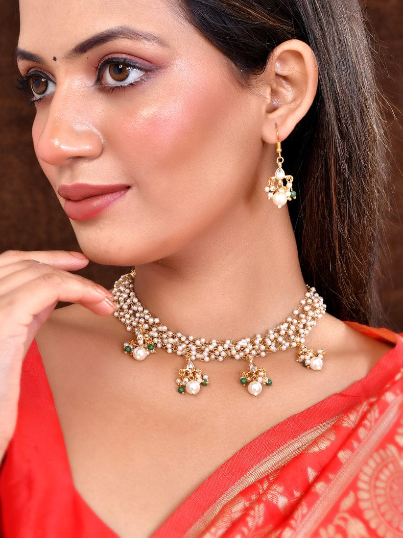 Pearl kundan gold plated jewellery set - Image 2