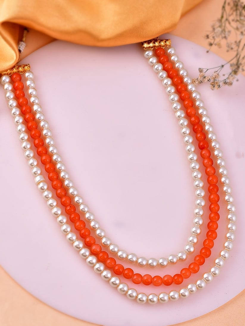 Orange Pearls Layered Necklace