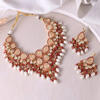 Pearl kundan gold plated jewellery set