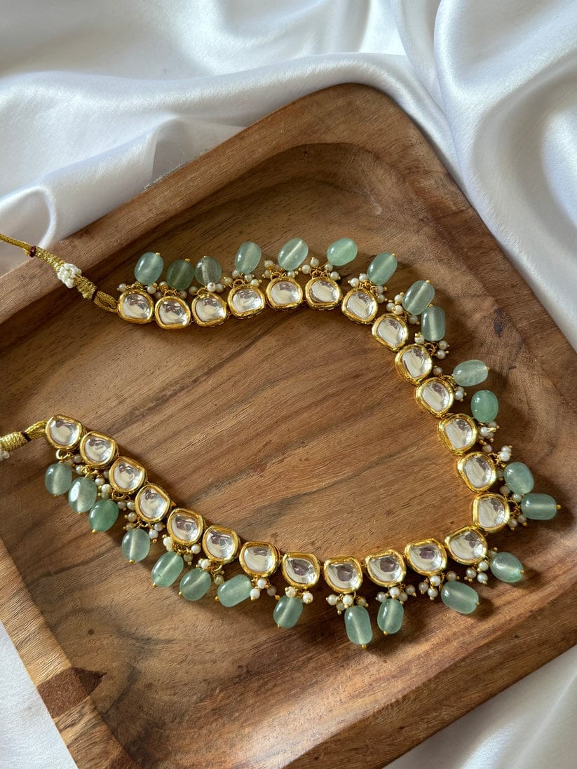 Long Kundan Necklace With Monalisa Beads