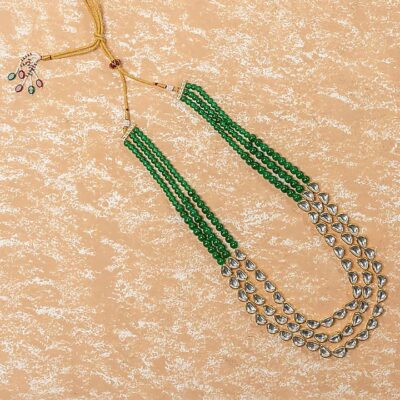 Emarald Green Stone With Kundan Groom Mala