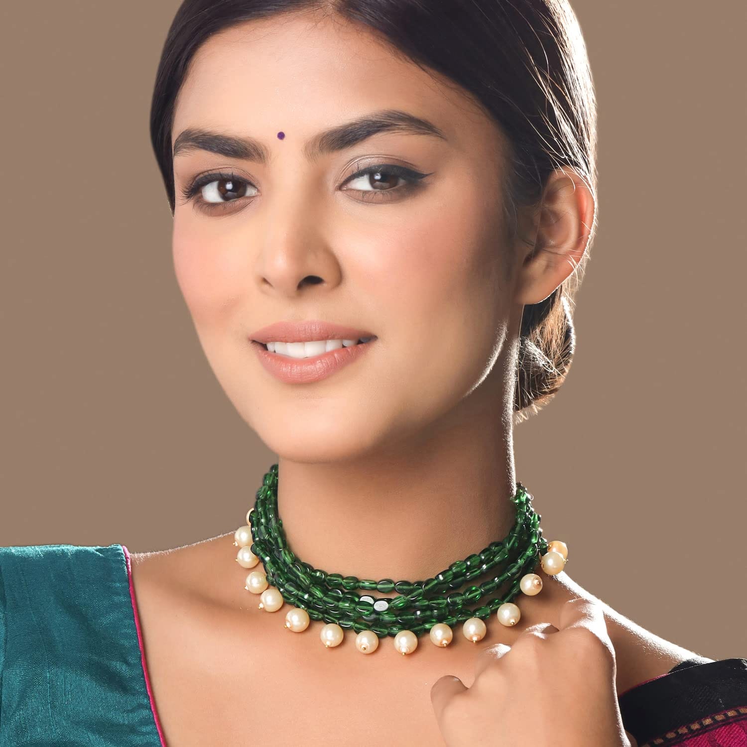 Green & White Stone Choker Set - Image 2