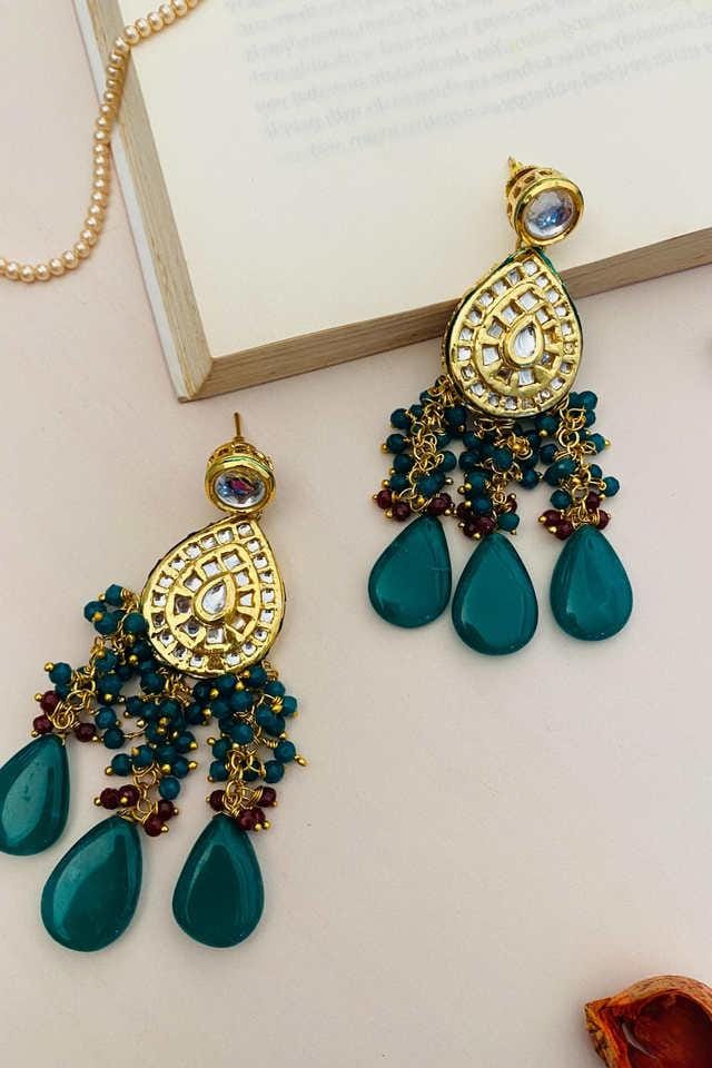 Heavy Meenakari Kundan With Emarald Green Drop Stone Necklace - Image 3