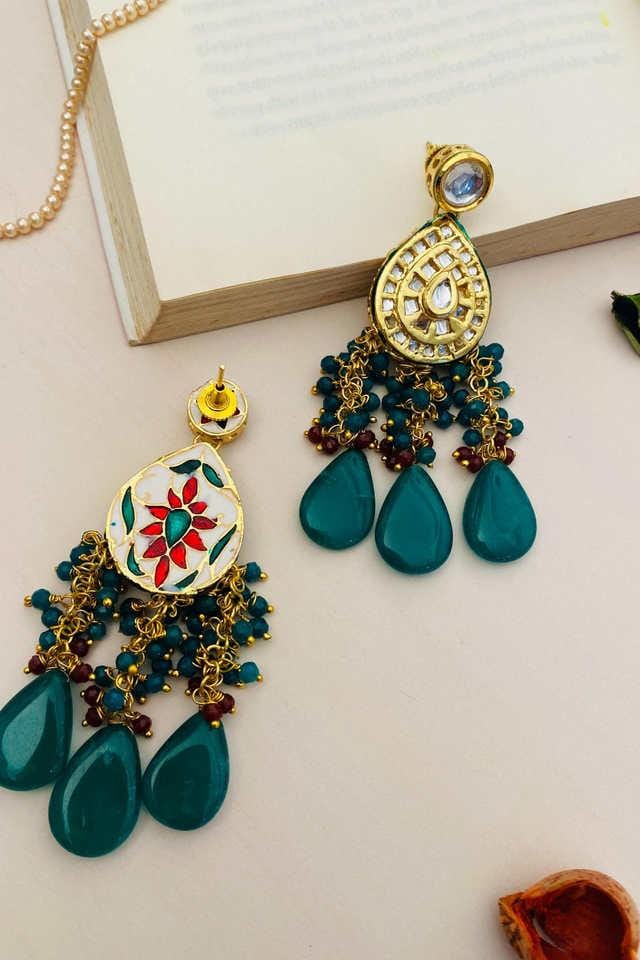 Heavy Meenakari Kundan With Emarald Green Drop Stone Necklace - Image 4