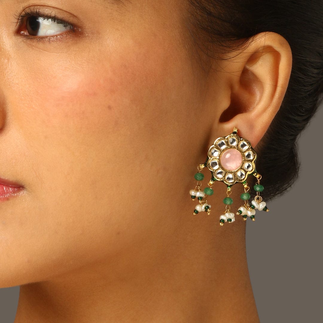 Gold Plated Pearl Studded Choker Necklace & Earrings Set - Image 2