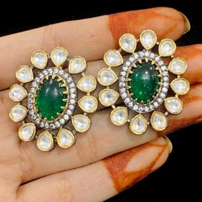 Gold Plated Kundan Studded Victorian Earrings