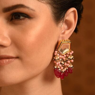 Gold-Plated Kundan-Studded Contemporary Chandbali Earrings