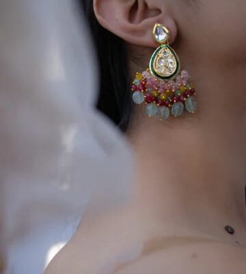Ethnic Gold Plated Floral Green Kundan Pearl Earrings