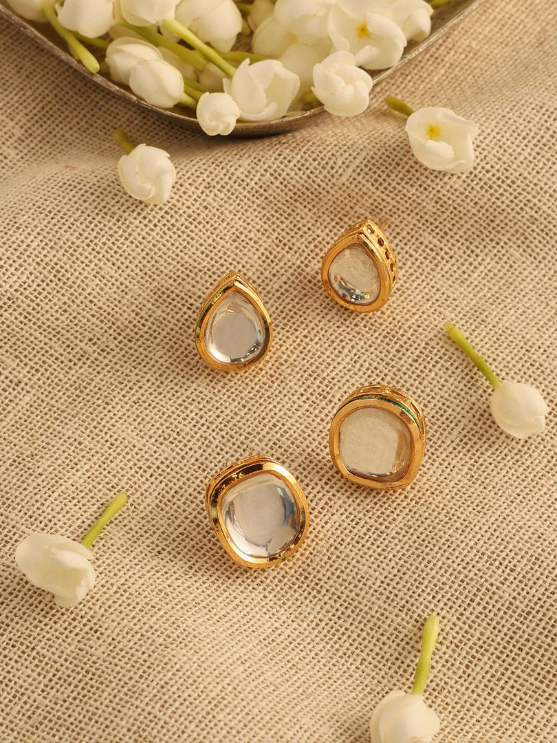 Pack Of 4 White Color Kundan Earrings